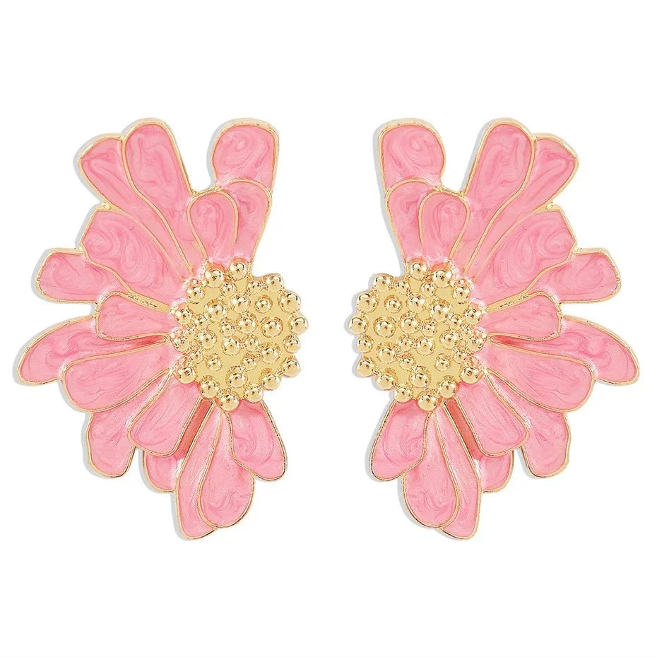 Half Flower Enamel Earrings