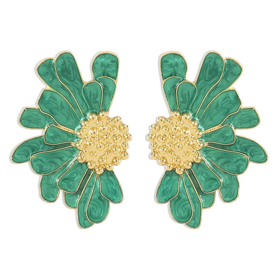 Half Flower Enamel Earrings