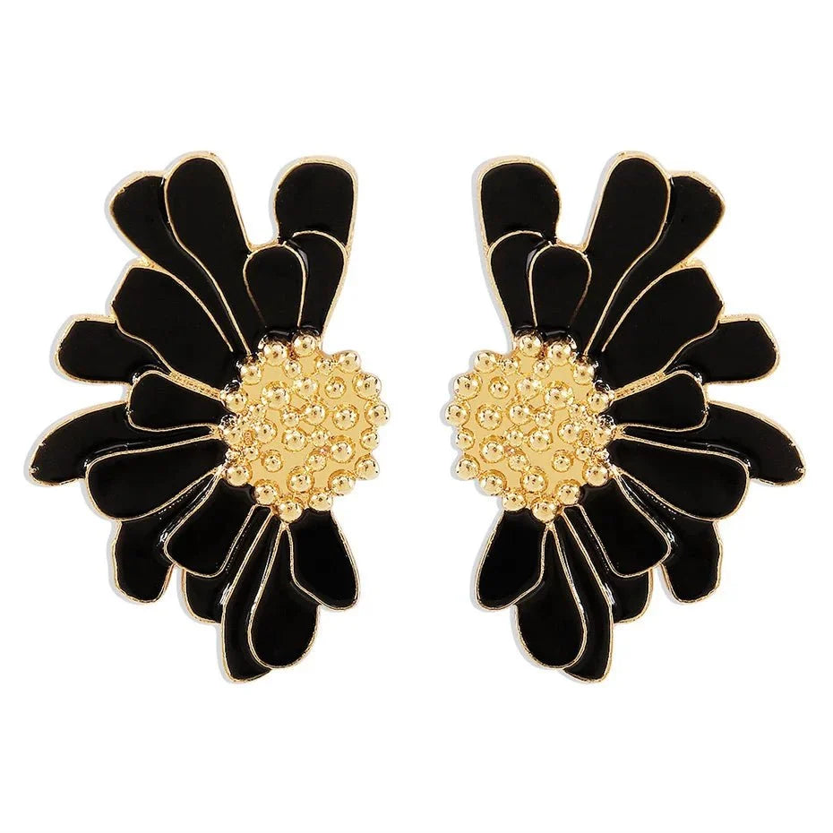 Half Flower Enamel Earrings