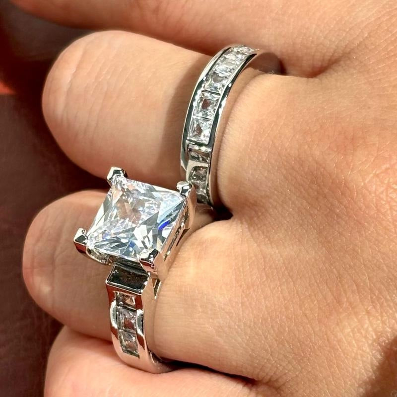 2pc Square Cut Diamond Ring Stack