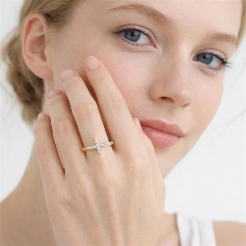 14k Diamond Accented Cross Ring