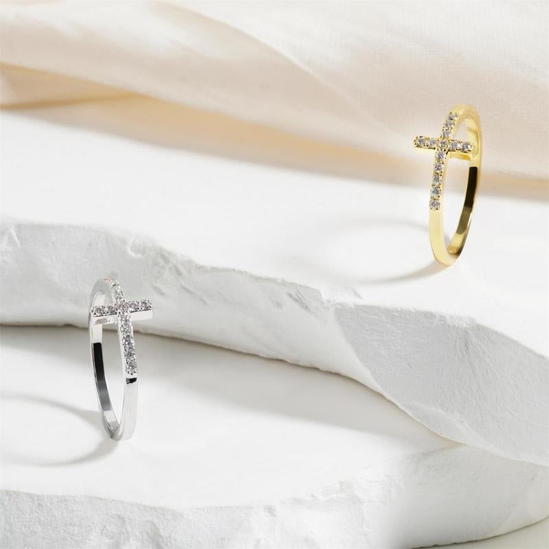 14k Diamond Accented Cross Ring