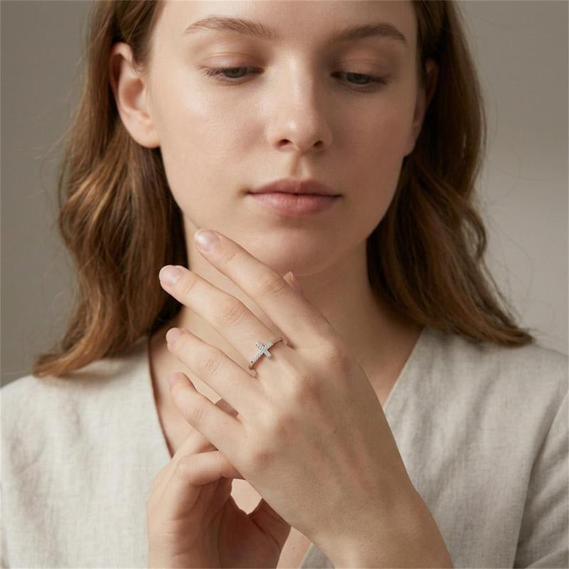 14k Diamond Accented Cross Ring