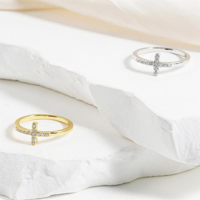 14k Diamond Accented Cross Ring