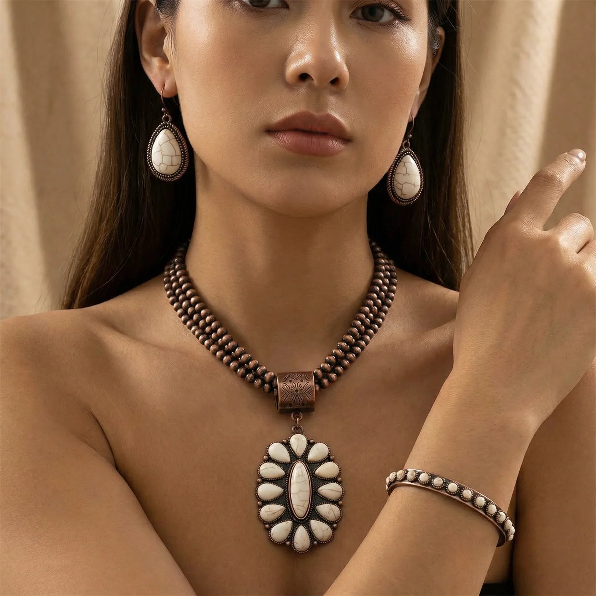 3pc Boho Beaded Necklace, Bracelet, Earring Set