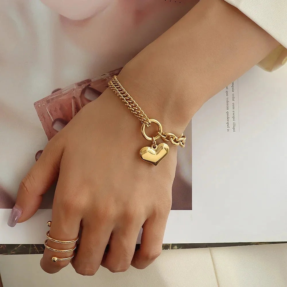 Layered Chain and Paperclip Heart Bracelet