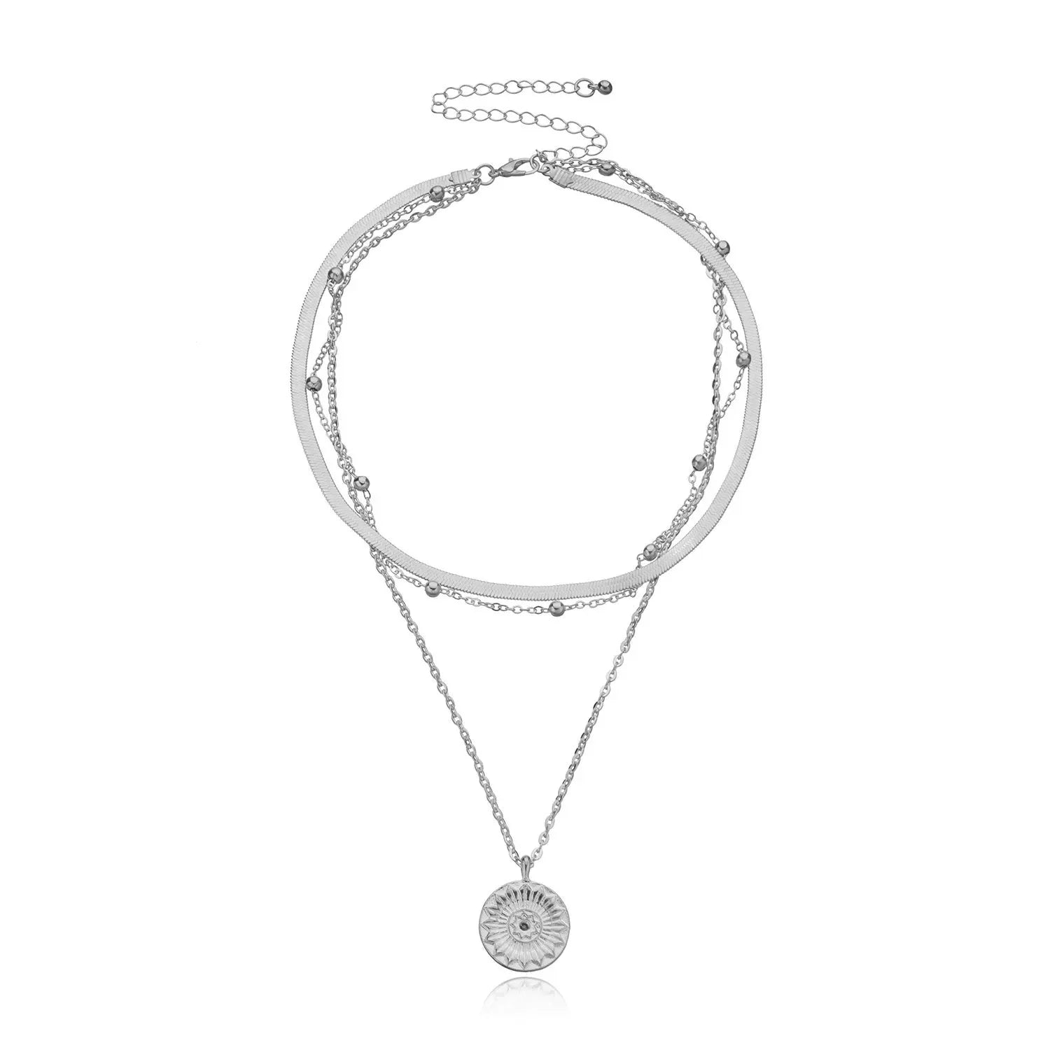 Layered Floral Pendant Herringbone & Dainty Necklaces Stack