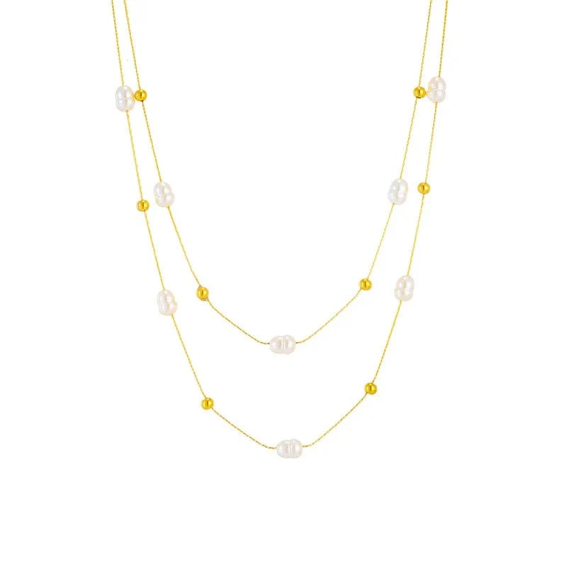 Layered Pearl Gold Beaded Necklace