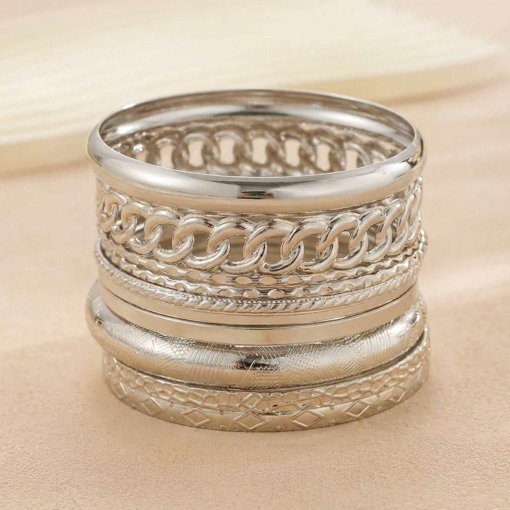 14k 10pc Chunky Variety Bracelet Stack