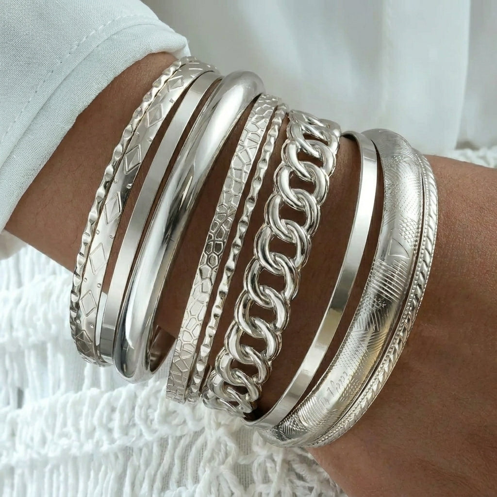 14k 10pc Chunky Variety Bracelet Stack