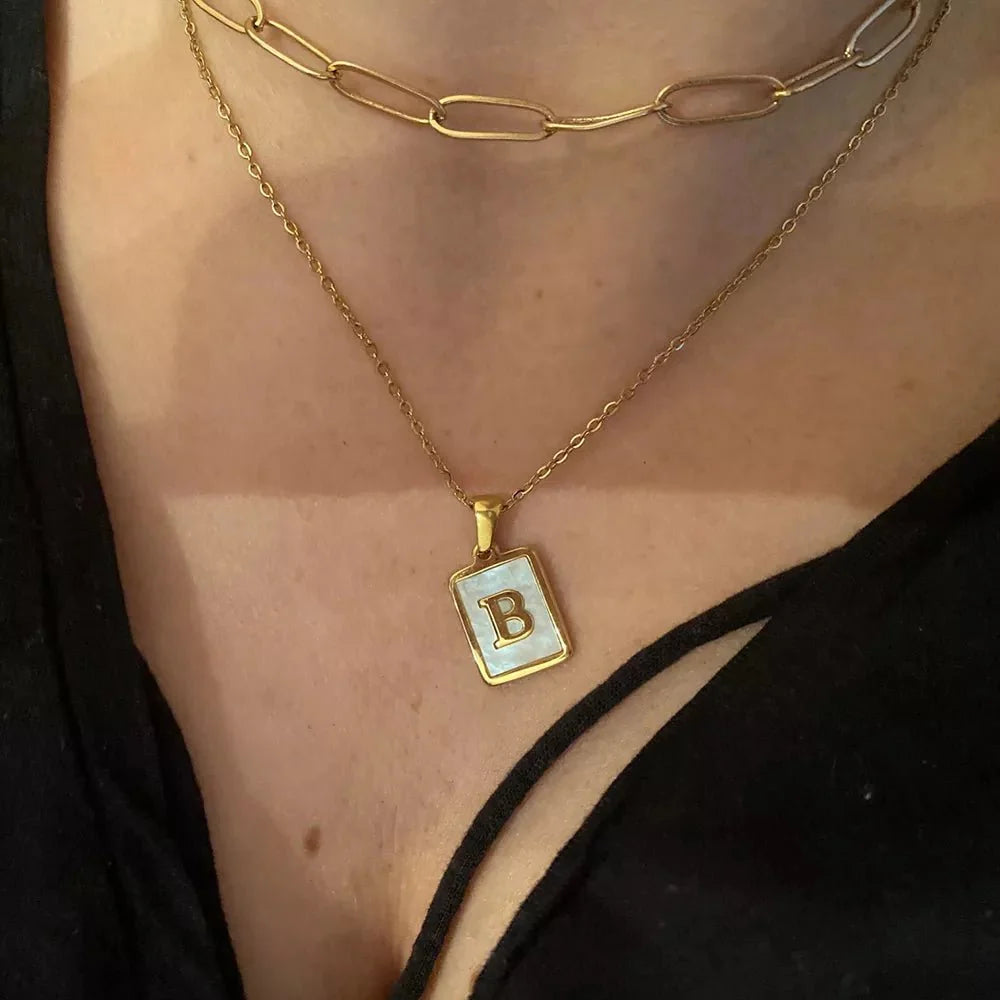 Minimal Accented Pearl Letter Initial Necklace