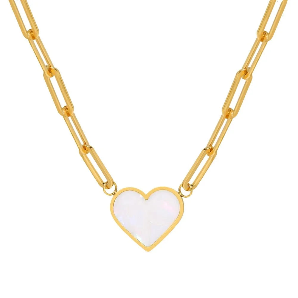 Paperclip Shell Heart Pendant Necklace