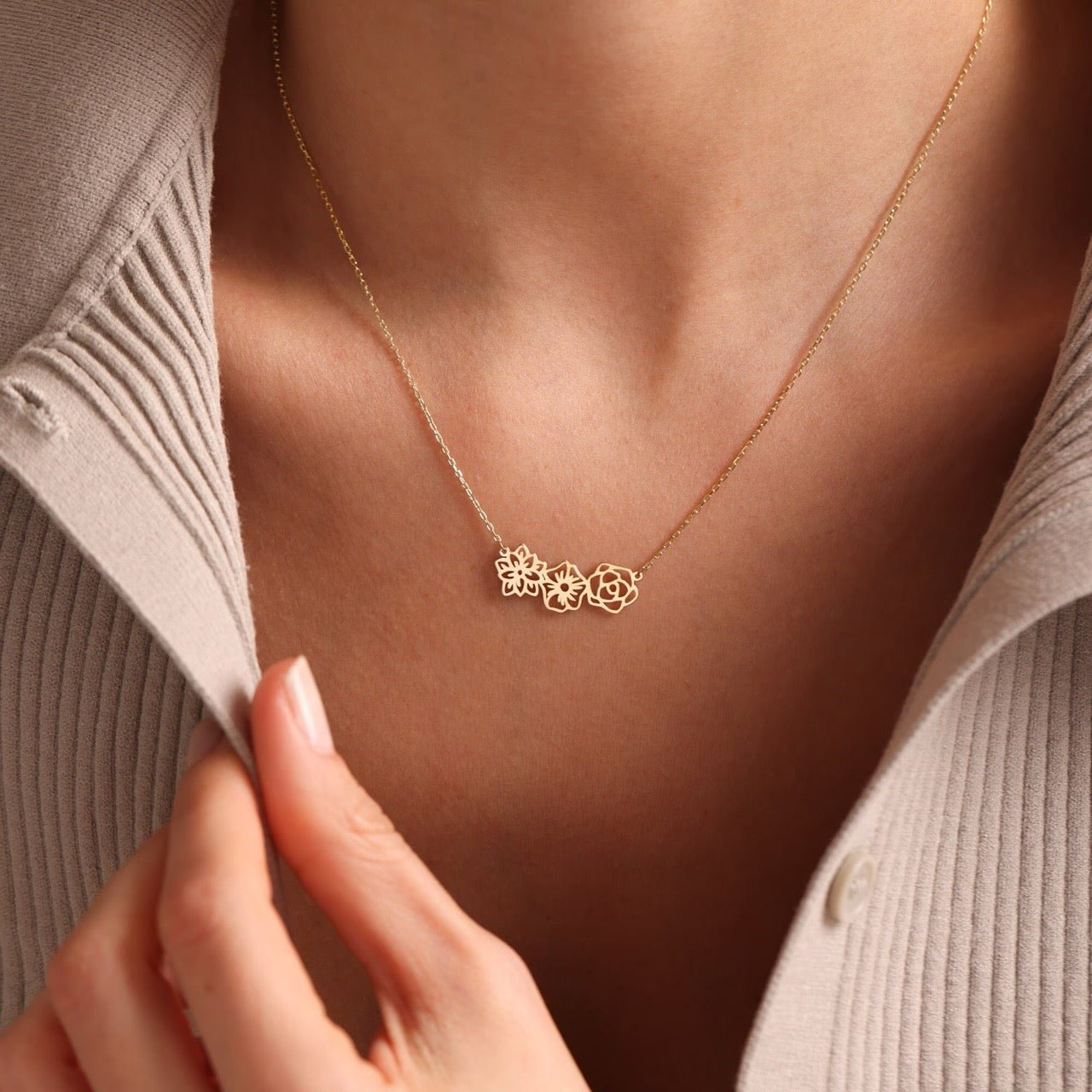 Personalized Birth Flower Chain Bracelet & Necklace