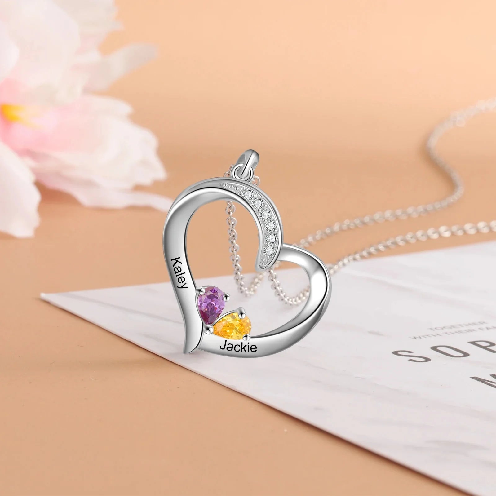 Personalized Name & Birthstone Heart Necklace