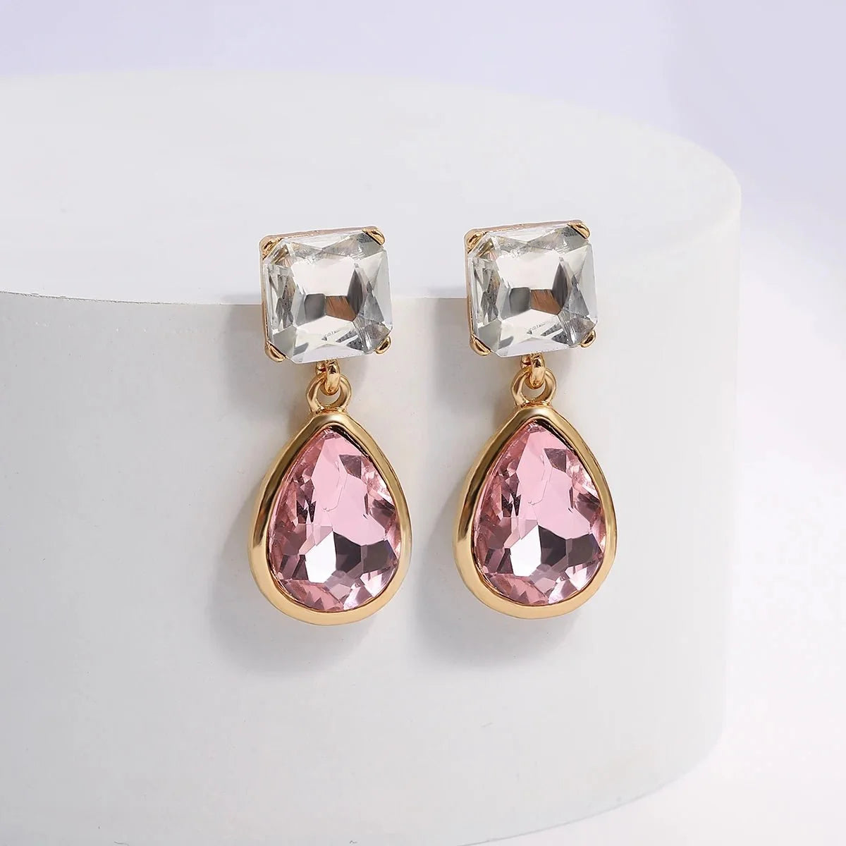 Pink Square Teardrop Diamond Earrings