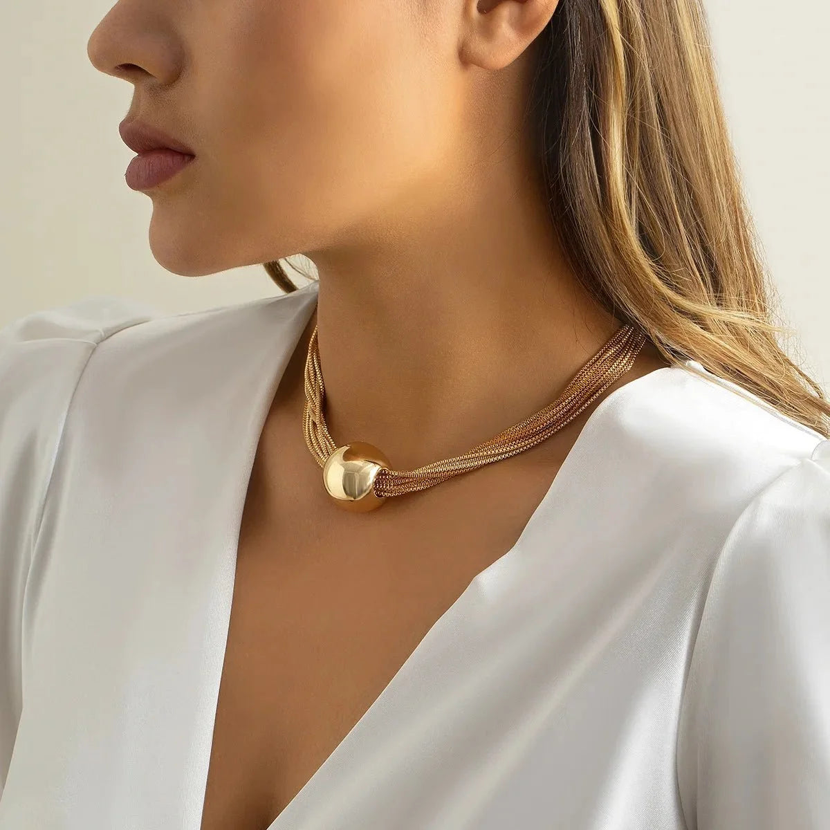 Posh Multi Layered Chain Ball Necklace and Bracelet