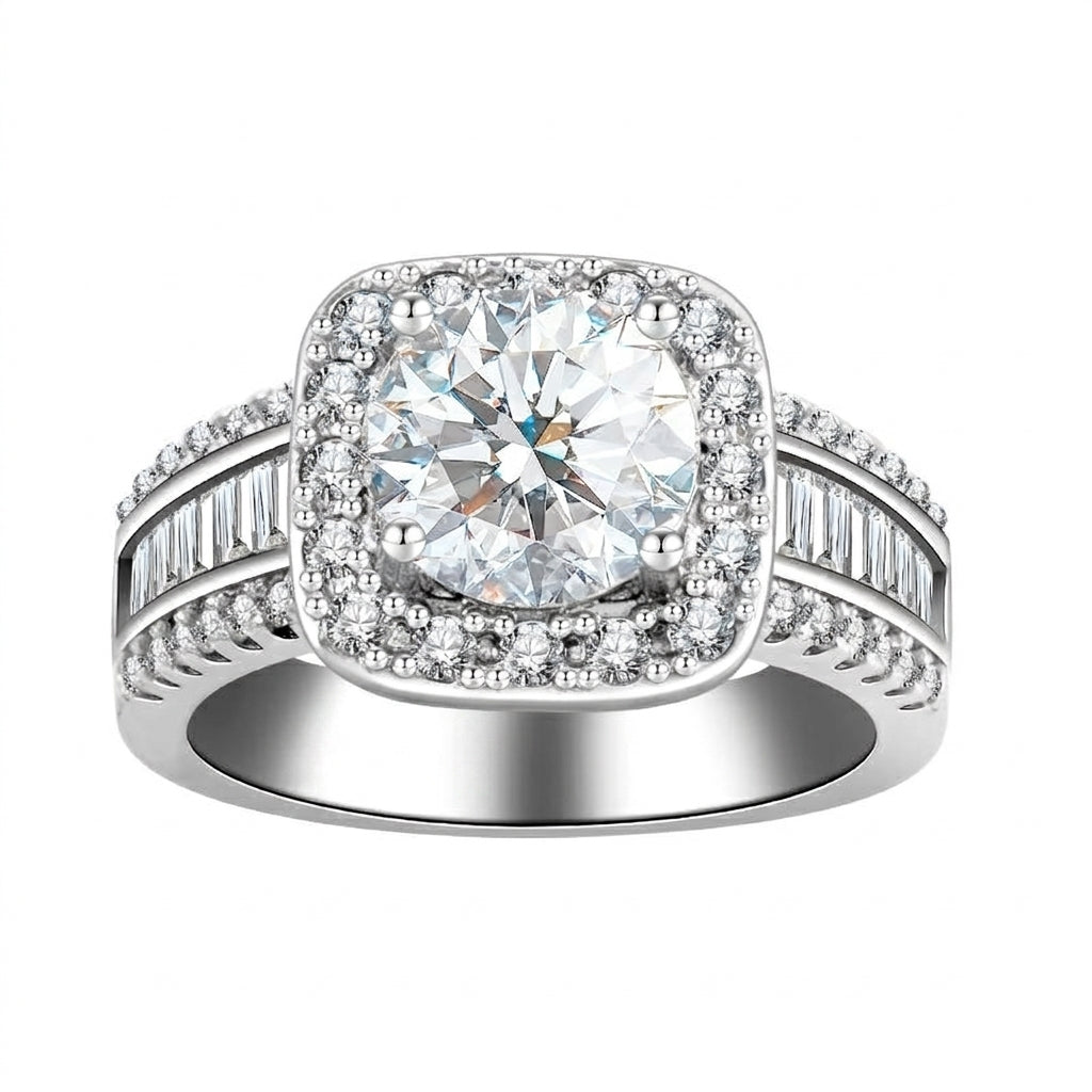Square Halo Baguette Band Ring