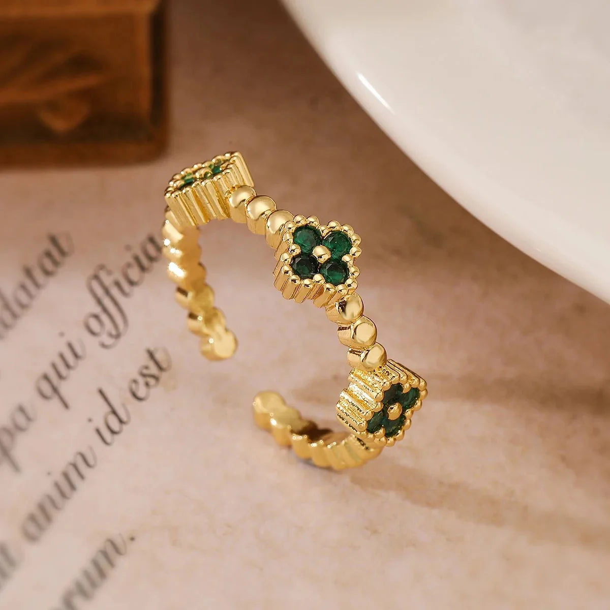 Resizable Trio Textured Floral Rings