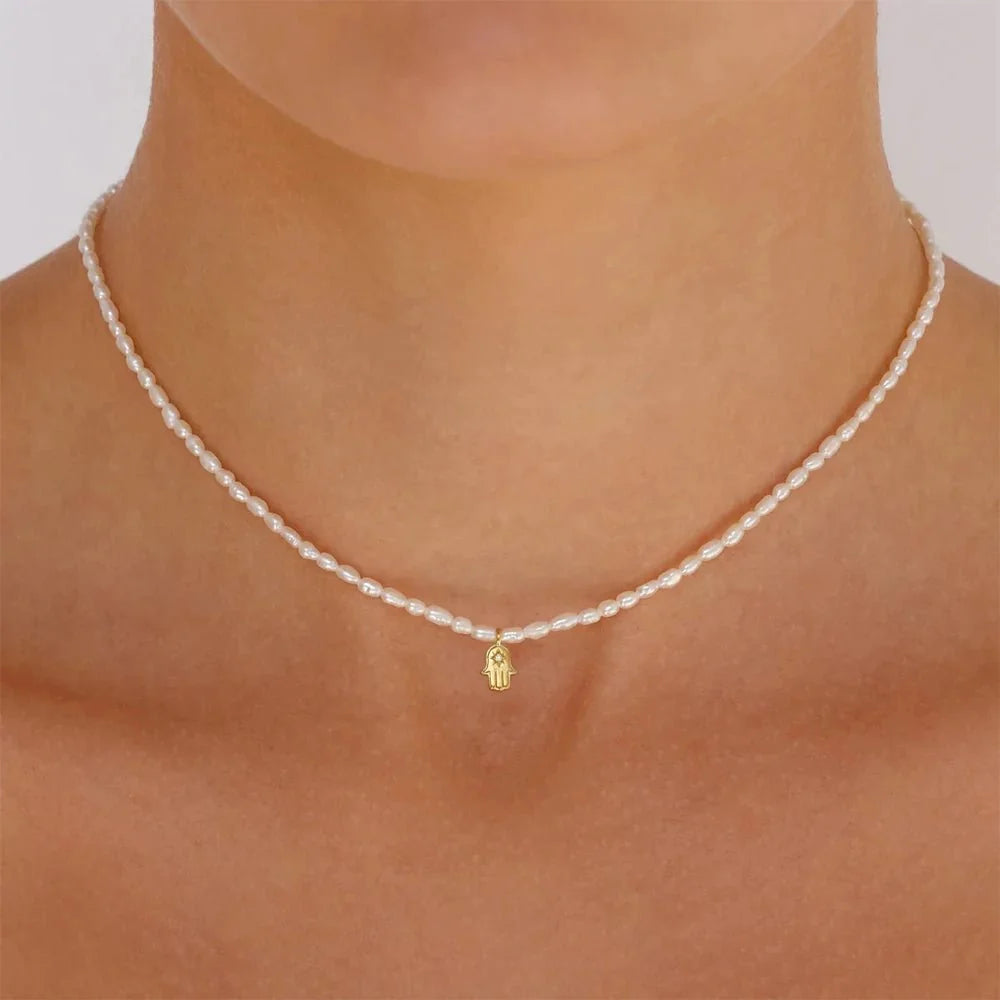 S925 Dainty Diamond Charm Pearl Necklace