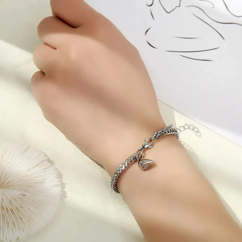 Simple Couples Cuban Magnetic Heart Bracelet Set