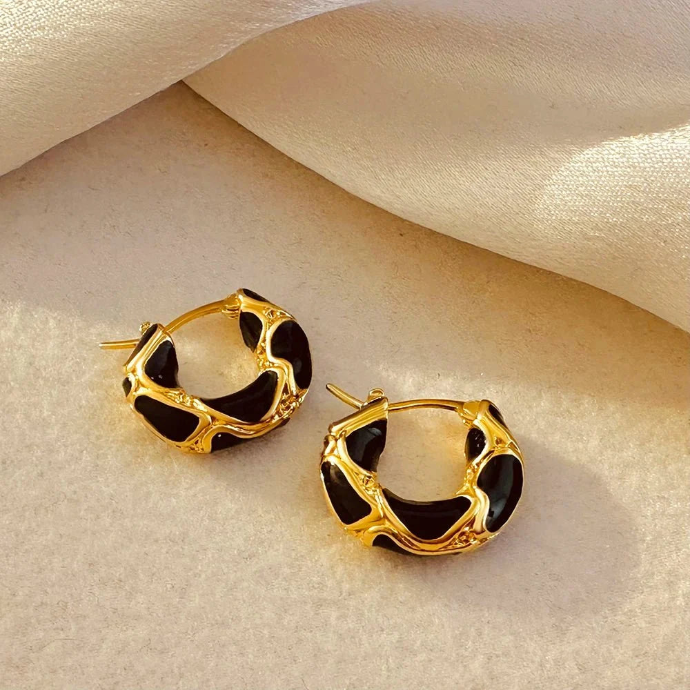 Textured Gold Contrast Hoop Earrings