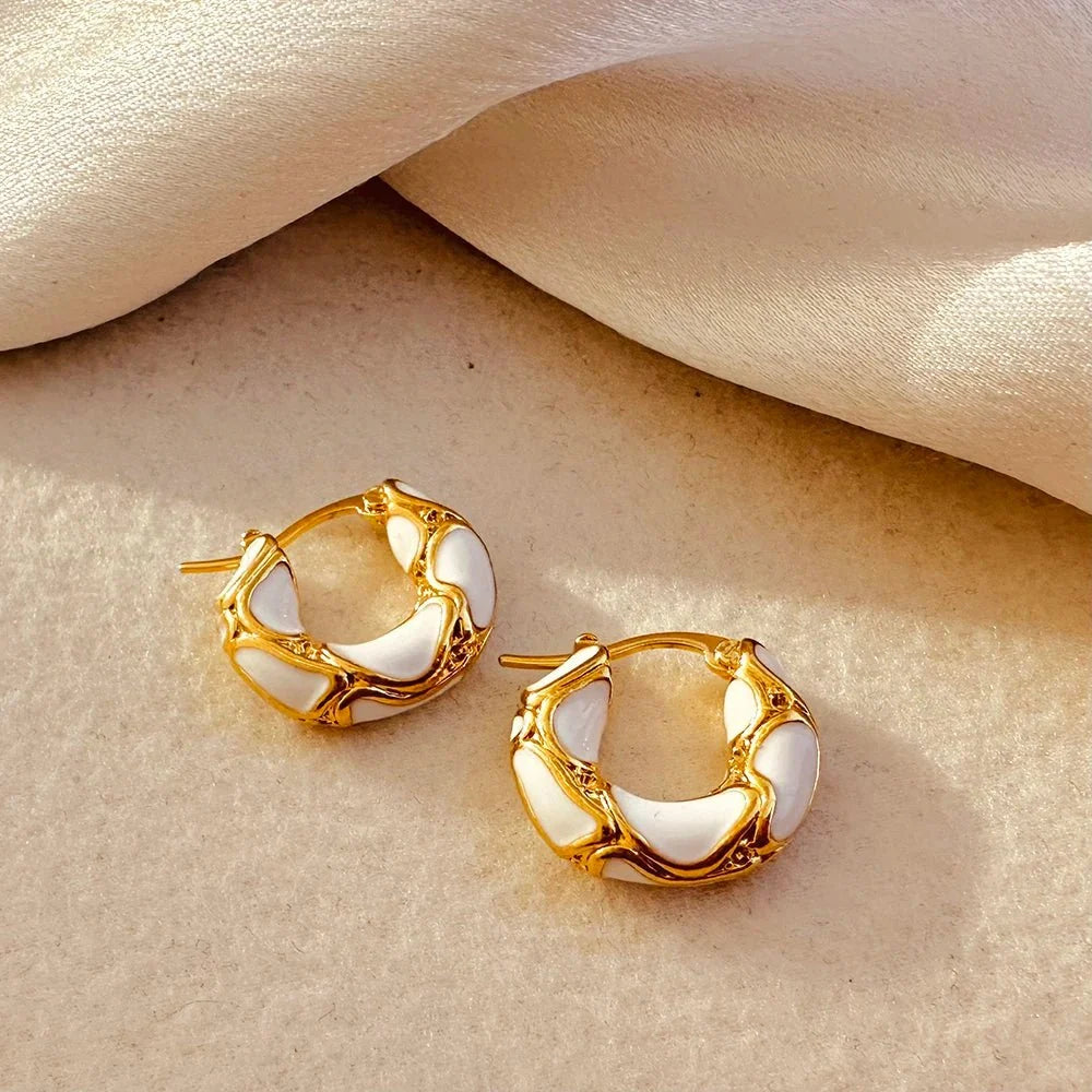 Textured Gold Contrast Hoop Earrings