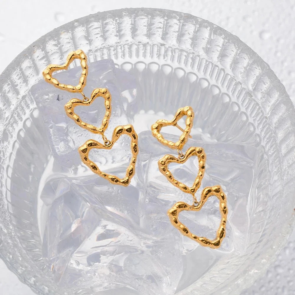 Triple Outlined Hearts Drop Earrings