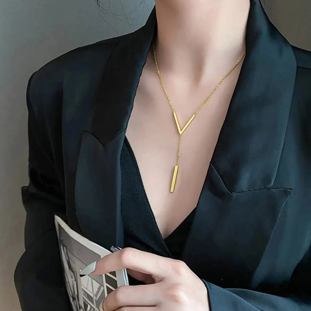 V Drop Lariat Necklace