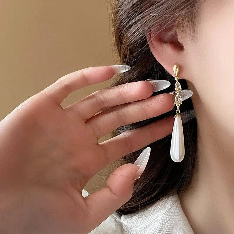 Water Drop Pearl Diamond Earrings