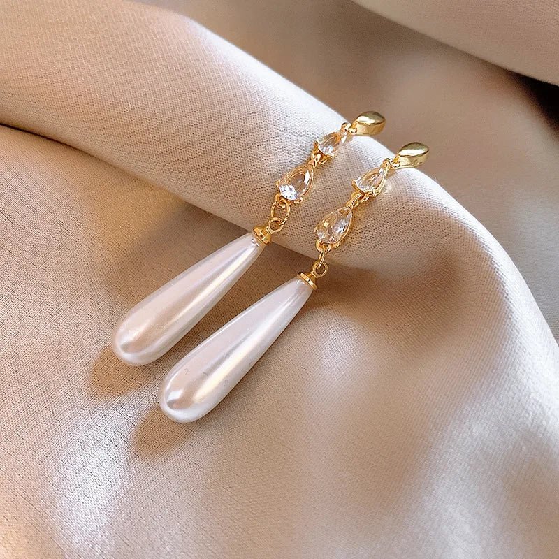 Water Drop Pearl Diamond Earrings