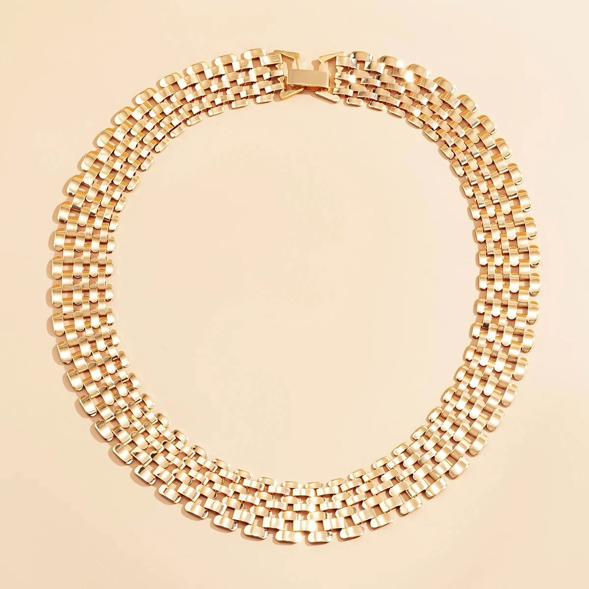 Wide Flow Flat Chain Choker Necklace