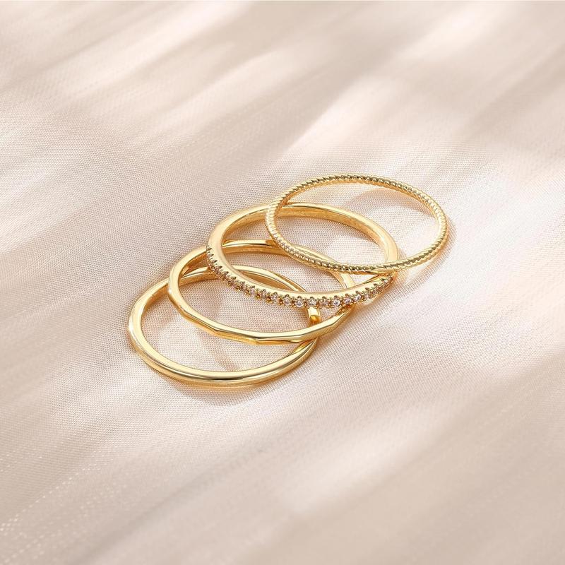 4pc 14k Dainty Ring Stack