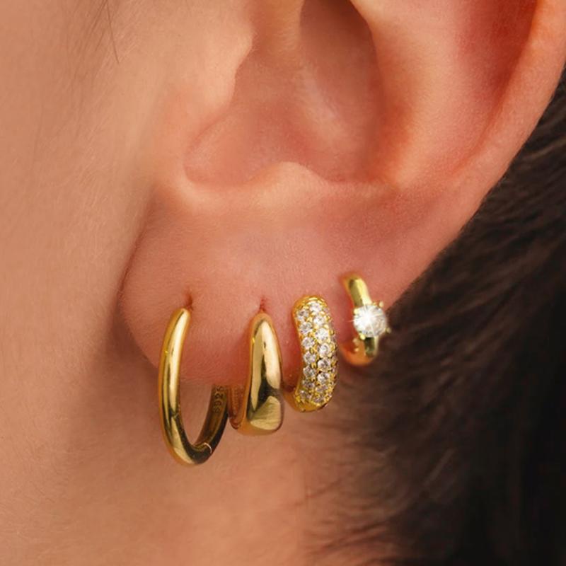 14k 8pc Elegant Huggie Hoop Earrings Set