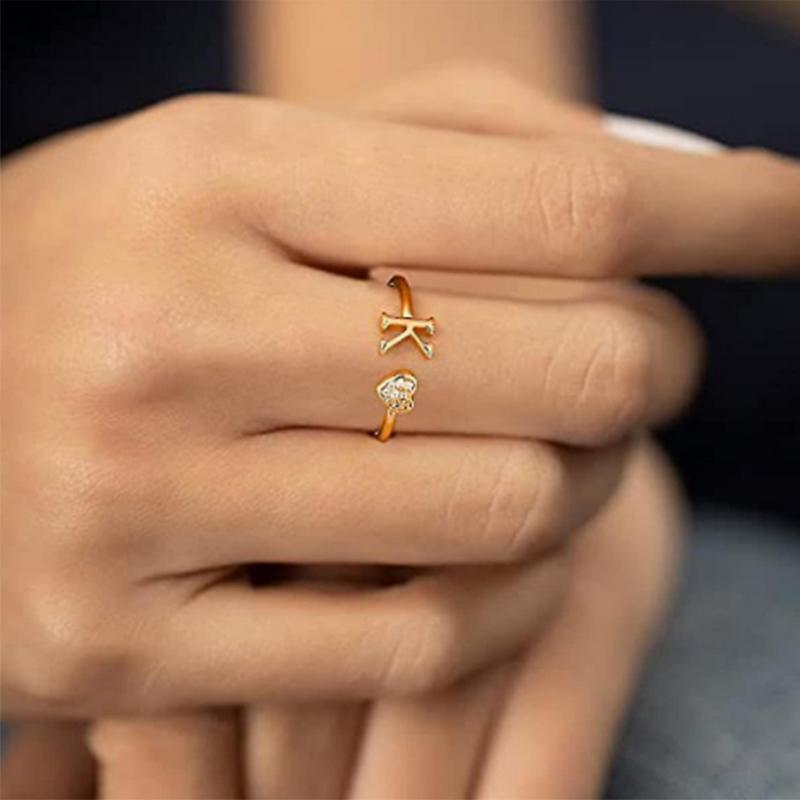 Elegant Heart Accented Serif Letter Initial Ring