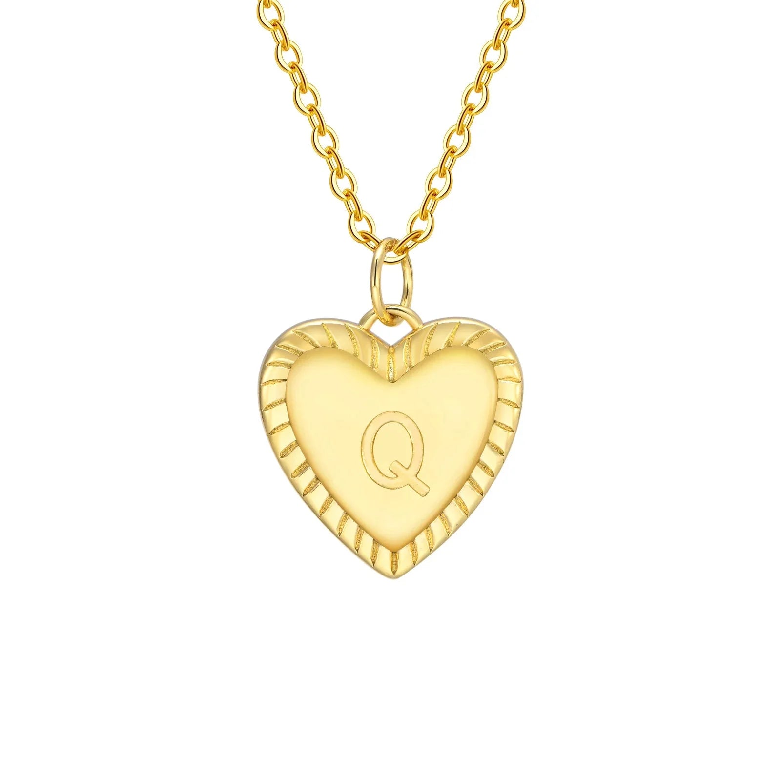 14k Dainty Heart Pendant Letter Initial Necklace
