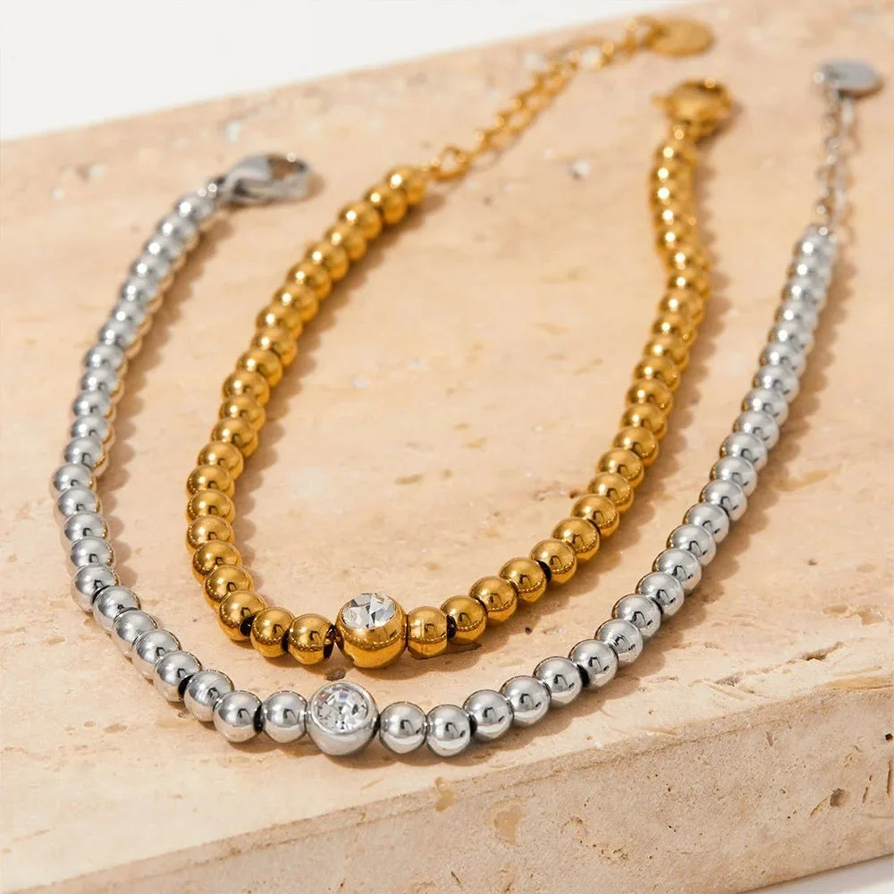 18k Beaded Diamond Center Necklace and Bracelets