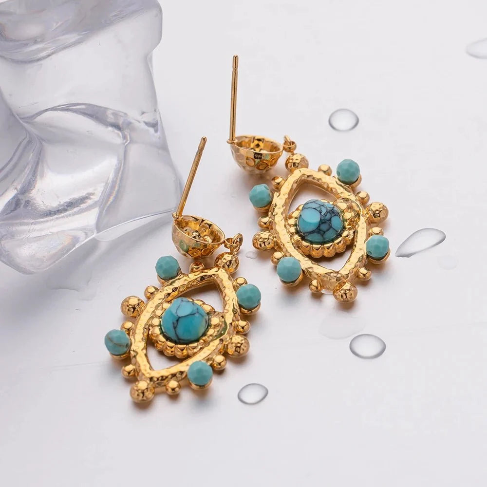 18k Boho Evil Eye Bead Accented Earrings