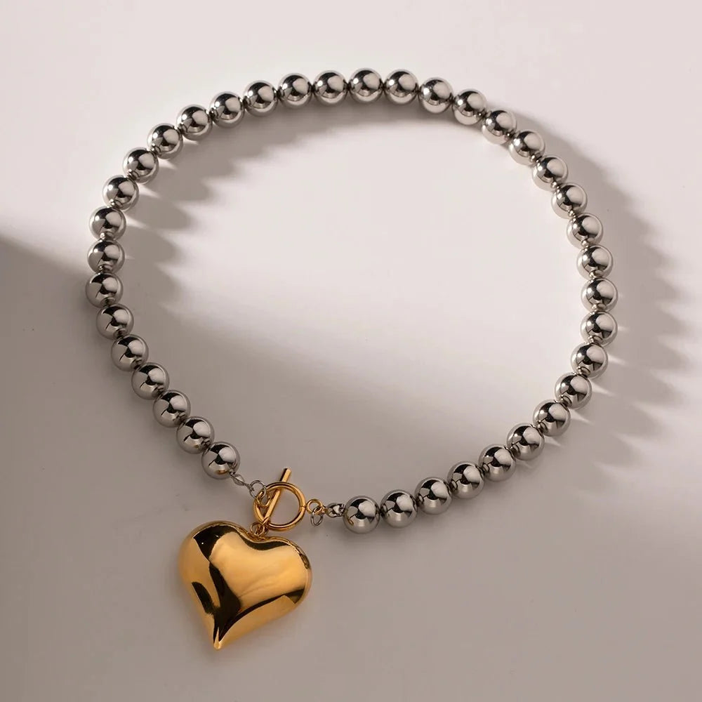 18k Chunky Silver & Gold Heart Necklace