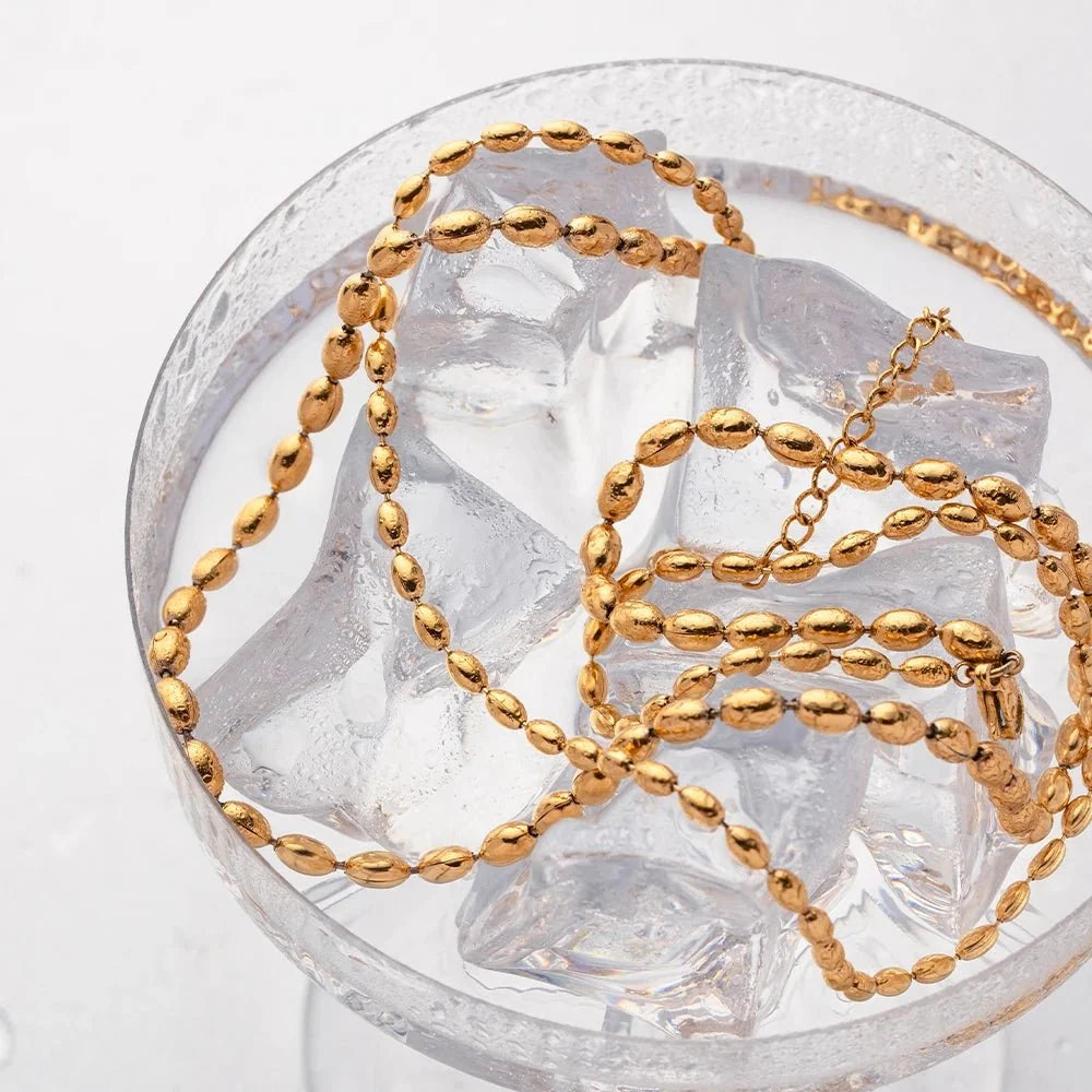18k Layered Gold Beaded Necklace