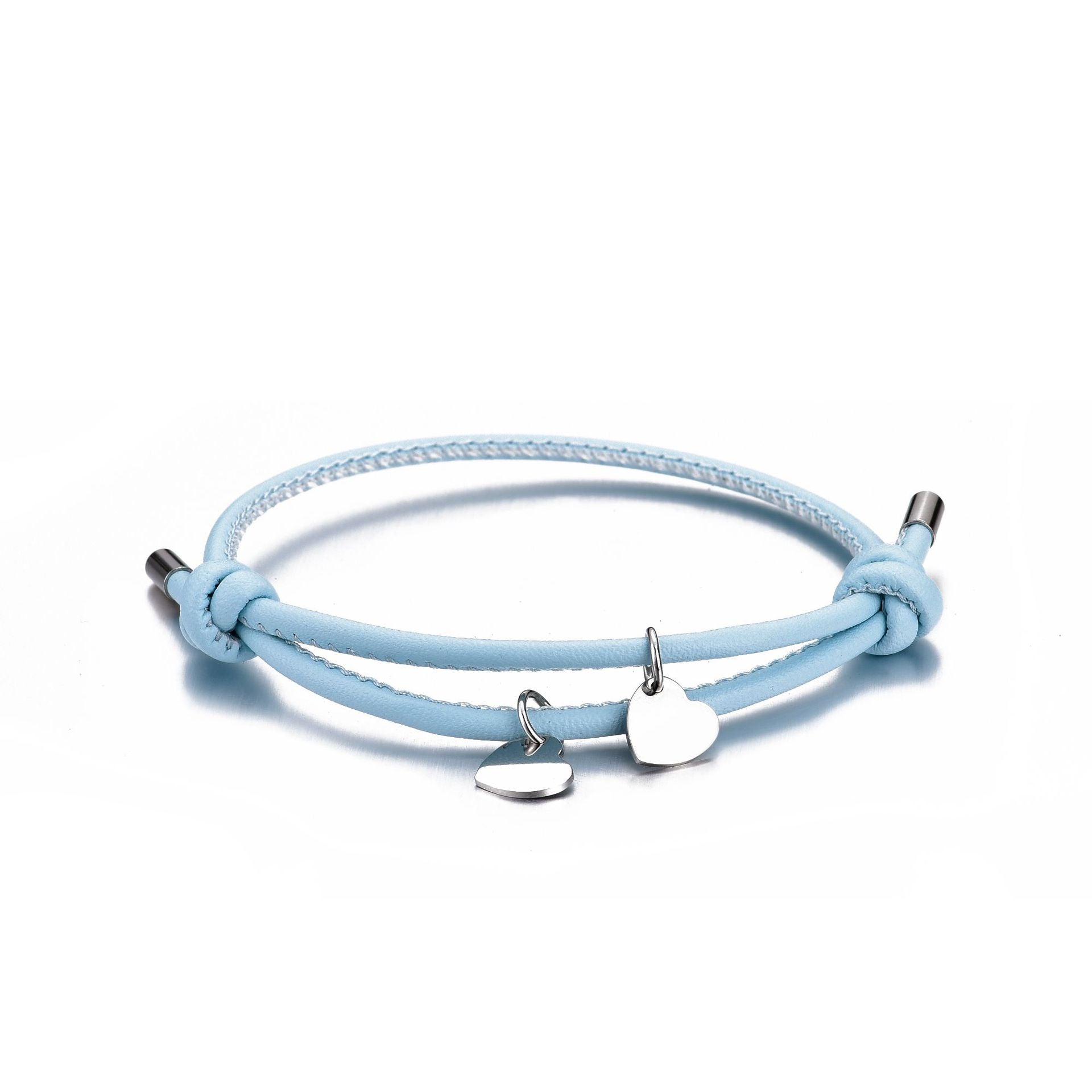 18k Personalized Leather Heart Charm Bracelet
