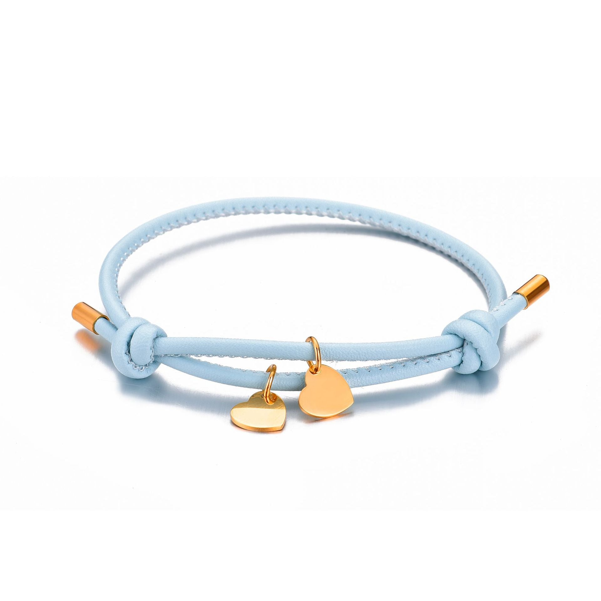 18k Personalized Leather Heart Charm Bracelet