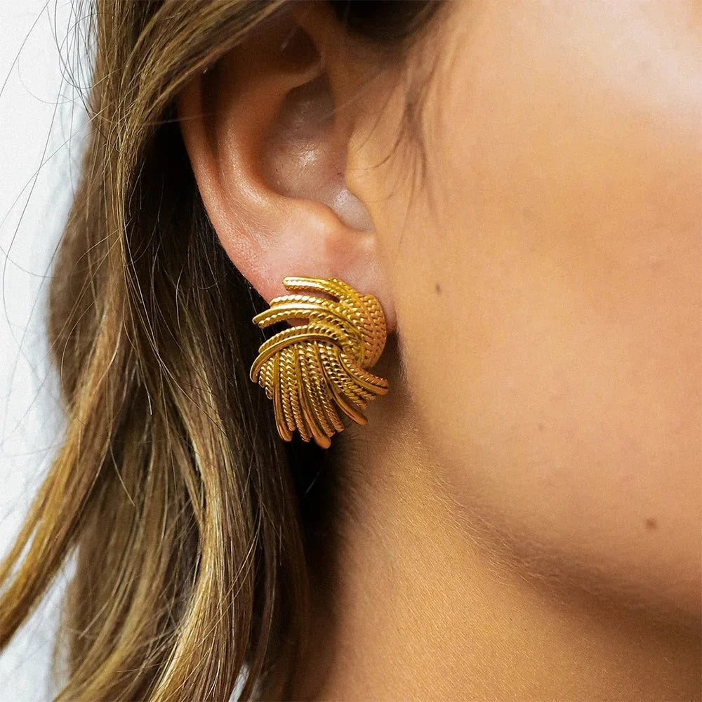 18k Spiraling Braided Dainty Earrings