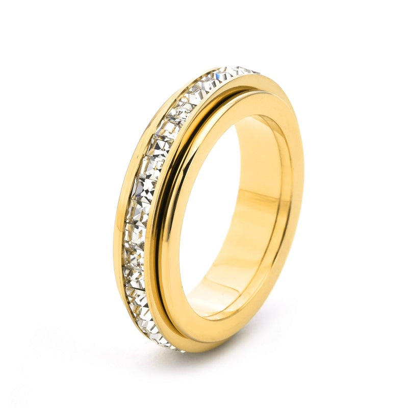 Simulated Diamond Accented Rotating Anxiety Relief Ring