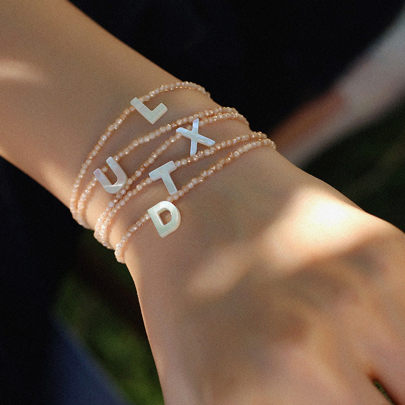 Dainty Stone Beaded Initial Bracelet