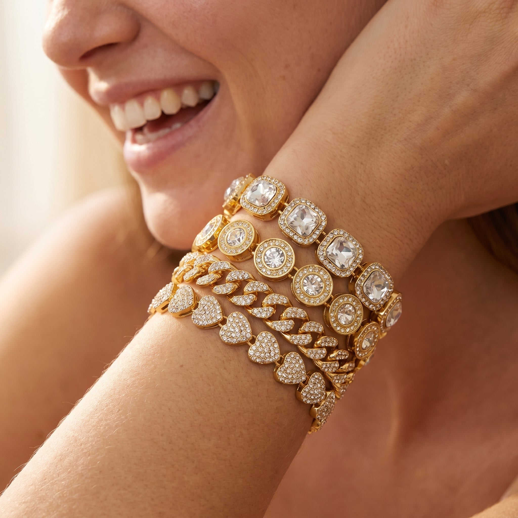 4pc Chunky Diamond Bracelet Stack