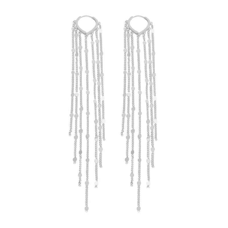 14k Tassel Chain Hoop Earrings