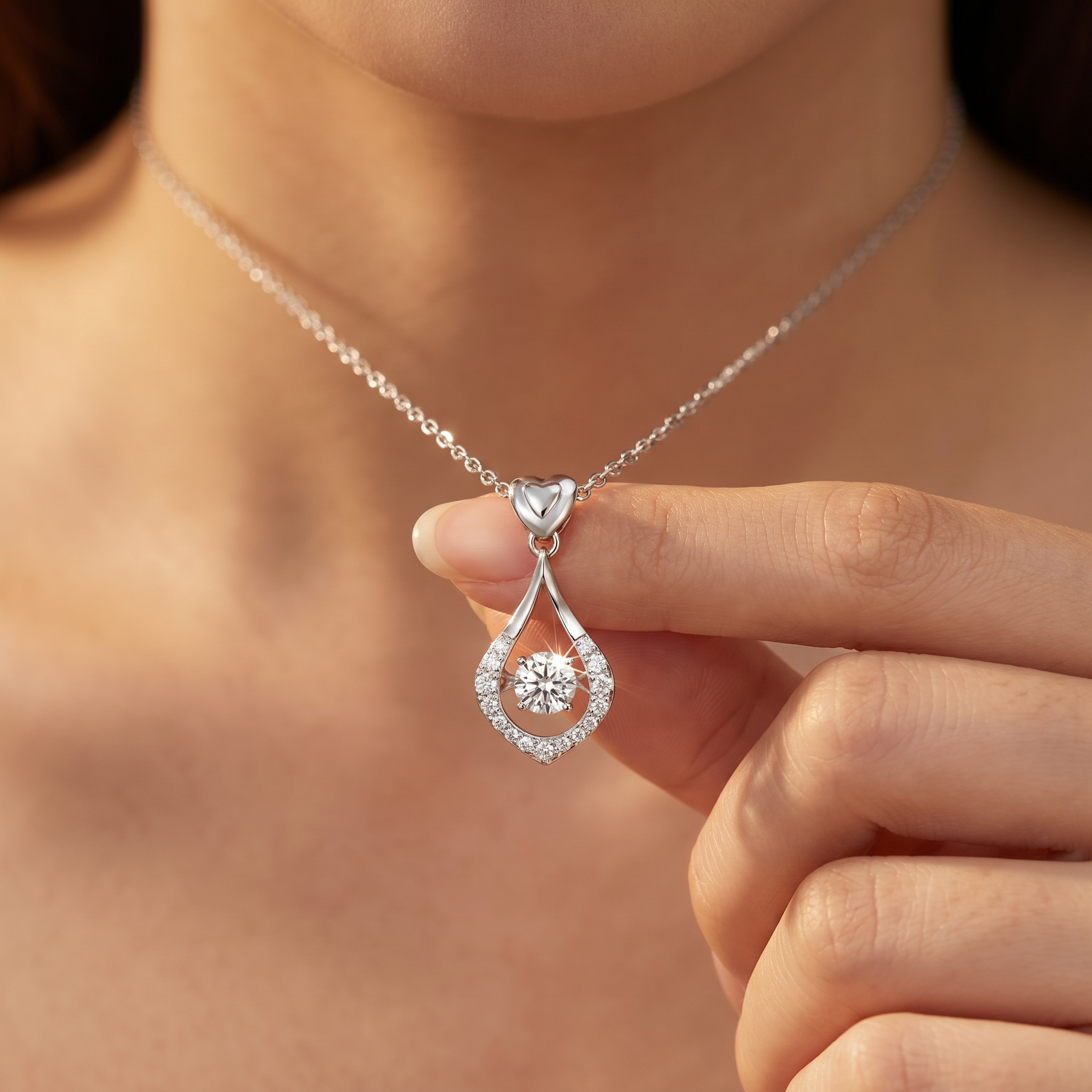 S925 Heart Diamond Teardrop Necklace