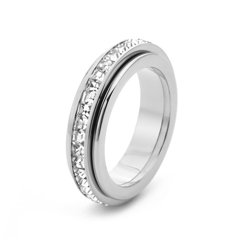 Simulated Diamond Accented Rotating Anxiety Relief Ring
