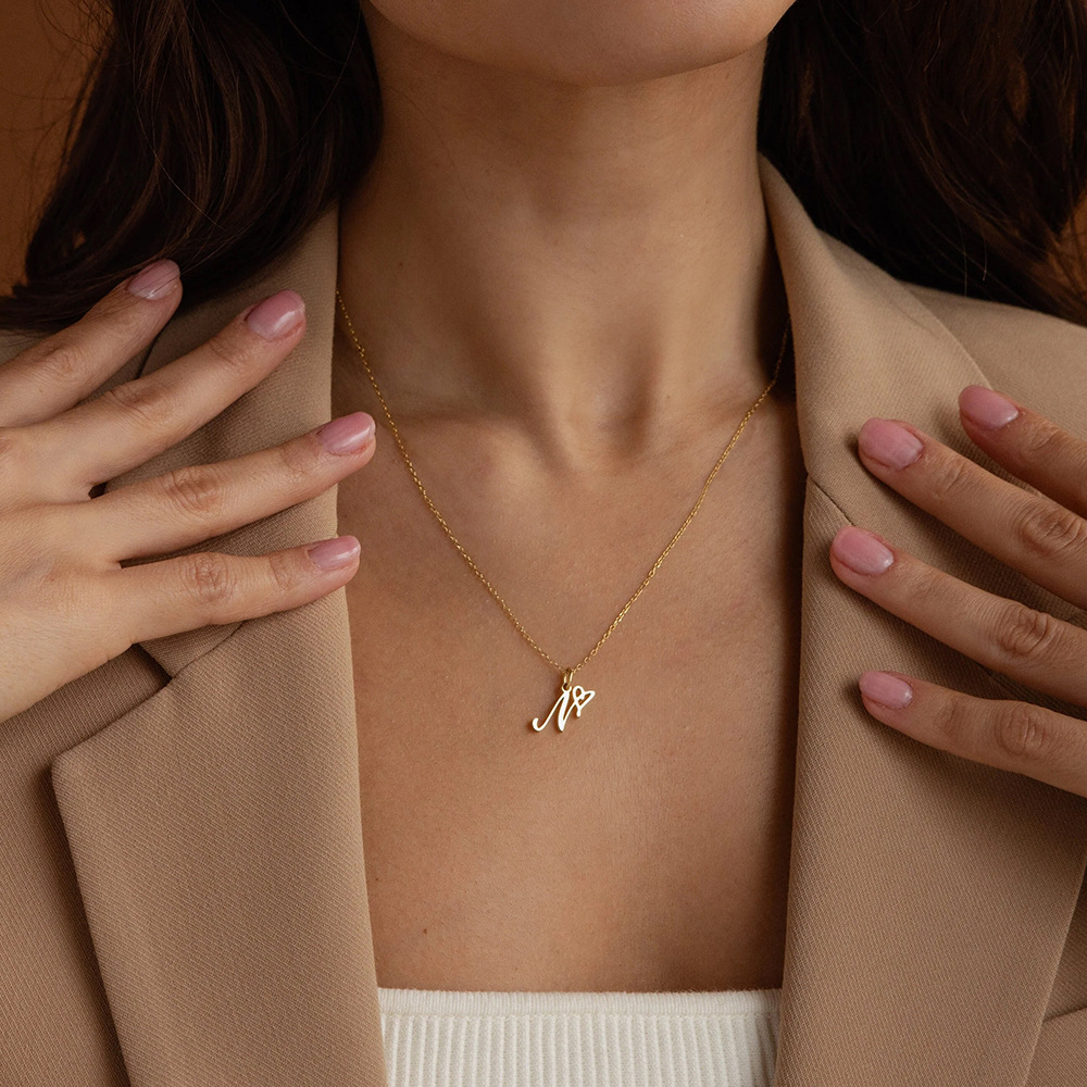 Dainty Heart Letter Initial Necklace
