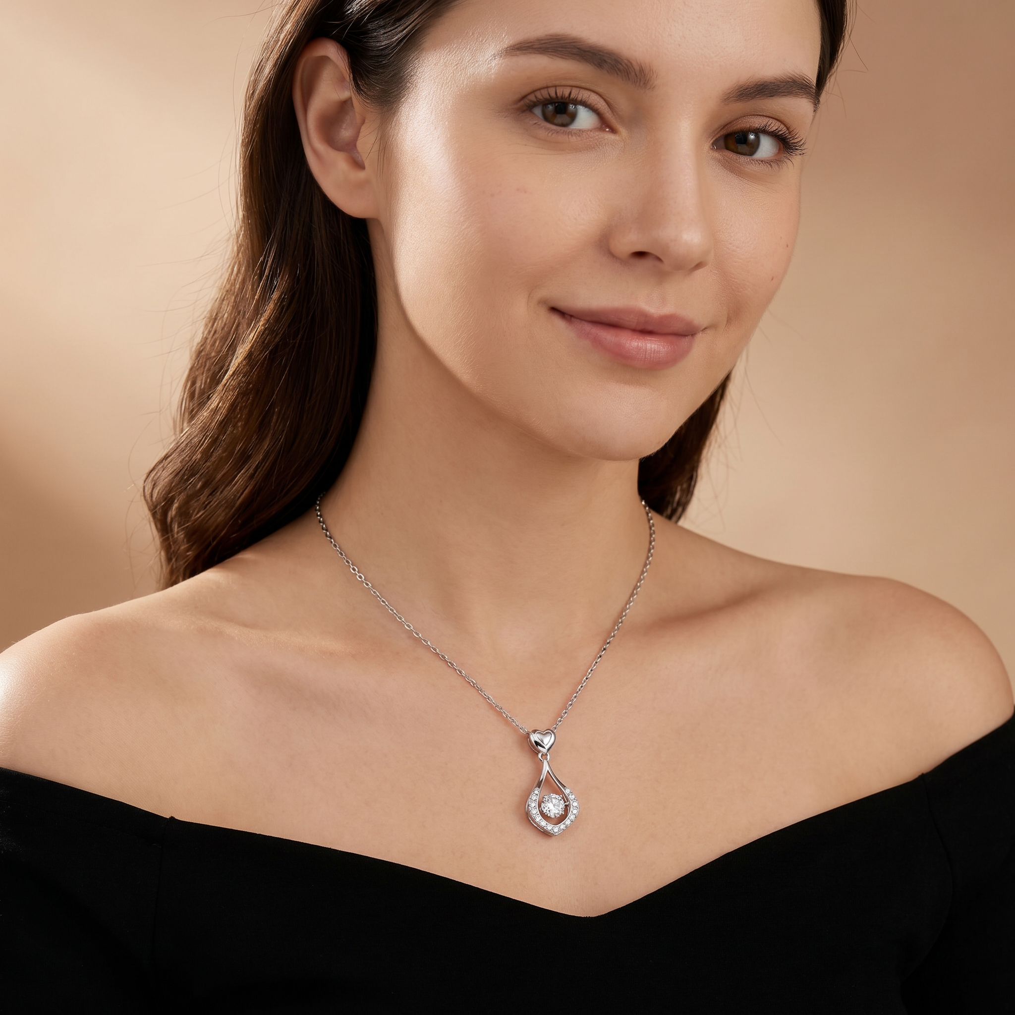 S925 Heart Diamond Teardrop Necklace